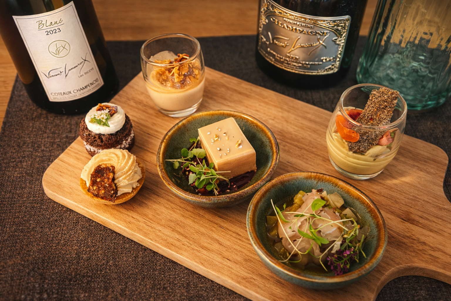 assiette gourmande dégustation champagne accords mets les riceys domaine vincent lamoureux
