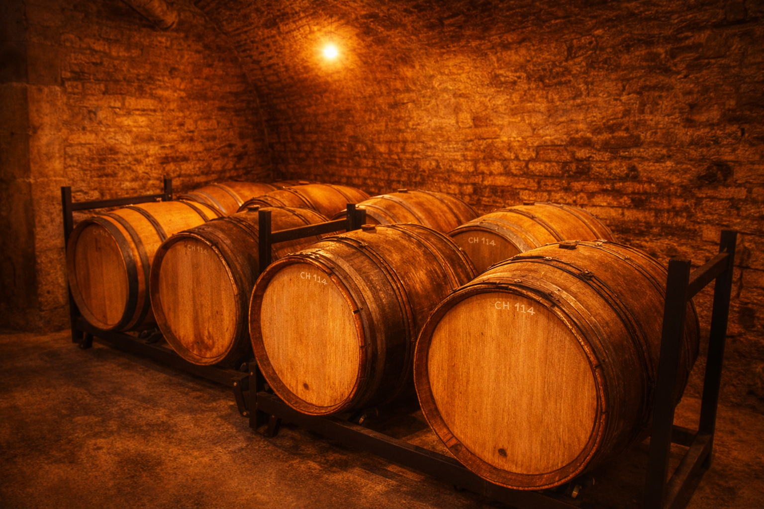 tonneaux champagne cave voutée domaine vincent lamoureux les riceys ambiance chaleureuse